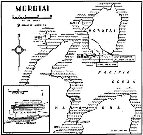 Map: Japanese Airfields on Morotai Island.