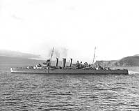 Photo # 80-G-13454-A:  HMAS Canberra leaving Wellington, N.Z., to take part in the Guadalcanal landings, July 1942