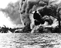 Photo # 80-G-19942:  USS Arizona sunk and burning furiously, 7 December 1941.