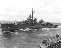 Photo # 80-G-52931:  USS Strong highlines mail to USS Honolulu, circa early July 1943