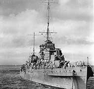 Photo # NH 56728:  HMNZS Leander at anchor in Solomon Islands waters, July 1943