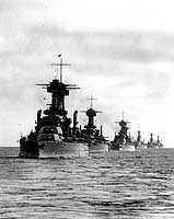 Photo # 80-G-695093:  U.S. Battle Fleet steams in column during the 1920s