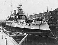 Photo # NH 60250:  USS Kearsarge in dry dock at the Puget Sound Navy Yard, 30 May 1908.  Photographed by E.L. Meyer