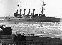 Photo # NH 60652:  USS Milwaukee stranded at Samoa Beach, near Eureka, California, January 1917