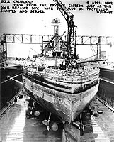 Photo # NH 64483: USS California in dry dock at the Pearl Harbor Navy Yard, 9 April 1942.