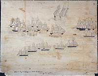 Photo # NH 75733-KN:  Naval Action on Lake Ontario, 10 August 1813.  Drawing by Masters Mate Peter W. Spicer, USN