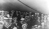 Photo # NH 85612:  Crew members of HMS New Zealand visiting USS West Virginia, circa 1913.  Photographed by Westhus