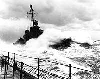 Photo # NH 89376:  USS Lyman K. Swenson (DD-729) steams through heavy seas, 1945