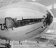 Photo # NH 92612: Damaged nose of USS Shenandoah after the storm of 16 January 1924