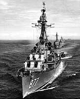 Photo # NH 99521:  USS Perkins leading other ships of Destroyer Division Eleven, circa 1954-1955