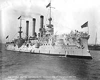 Photo # NH 105555:  USS Brooklyn in New York Harbor, August 1898.  Photographed by C.C. Langill