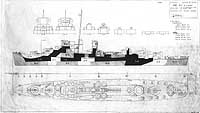 Photo # 19-N-104889:  Port side drawing of Camouflage Measure 33 Design 3D, for Buckley (DE-51) class escort ships.