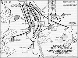 Sketch 15.--Operations 28th Canadian Armoured Regiment, 9 August 1944