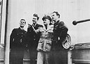 Lt. Comdr. Francis C. Pollard, USCG, with three Royal Canadian Air Force Fliers rescued from Greenland