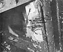 Photo 13-6: GROWLER (SS215). View showing damage to No. 1 periscope shear trunk in bridge